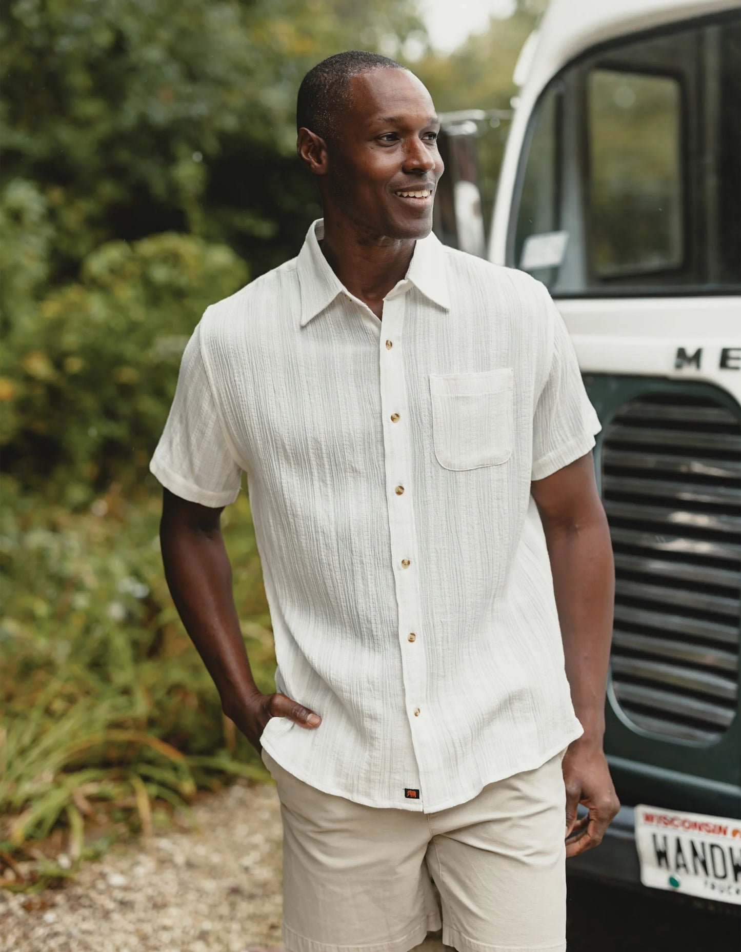 Freshwater button up shirt- Ivory Crinkle Dobby