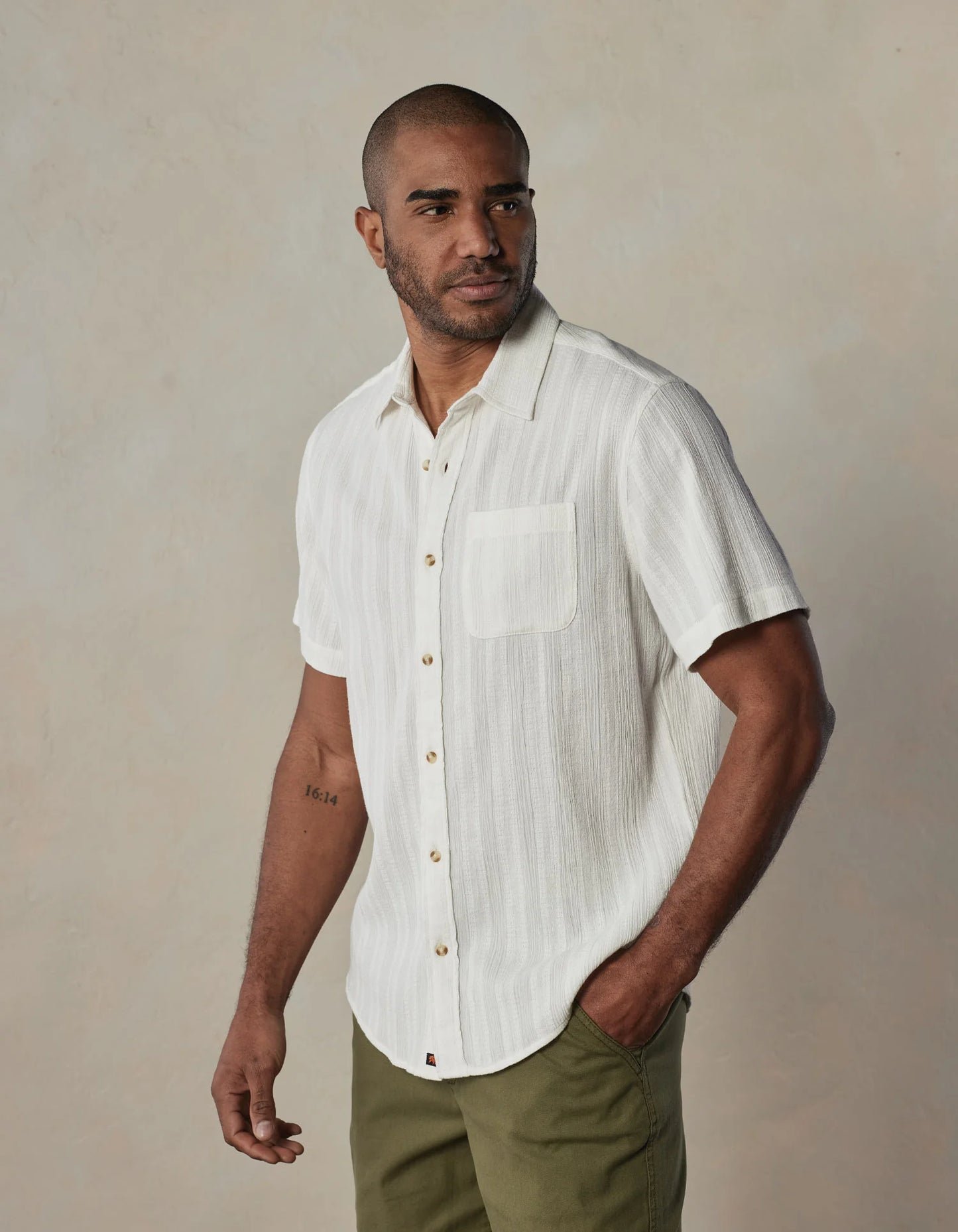 Freshwater button up shirt- Ivory Crinkle Dobby